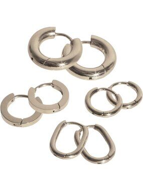 Stylish Multi-Pack Rounded Huggie Hoop Earrings - Adjustable Clasp, 316L
